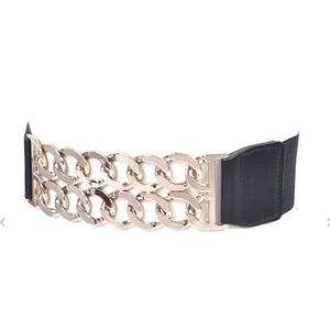 Glamorous Silver and Black Stretch Metal Ring Belt